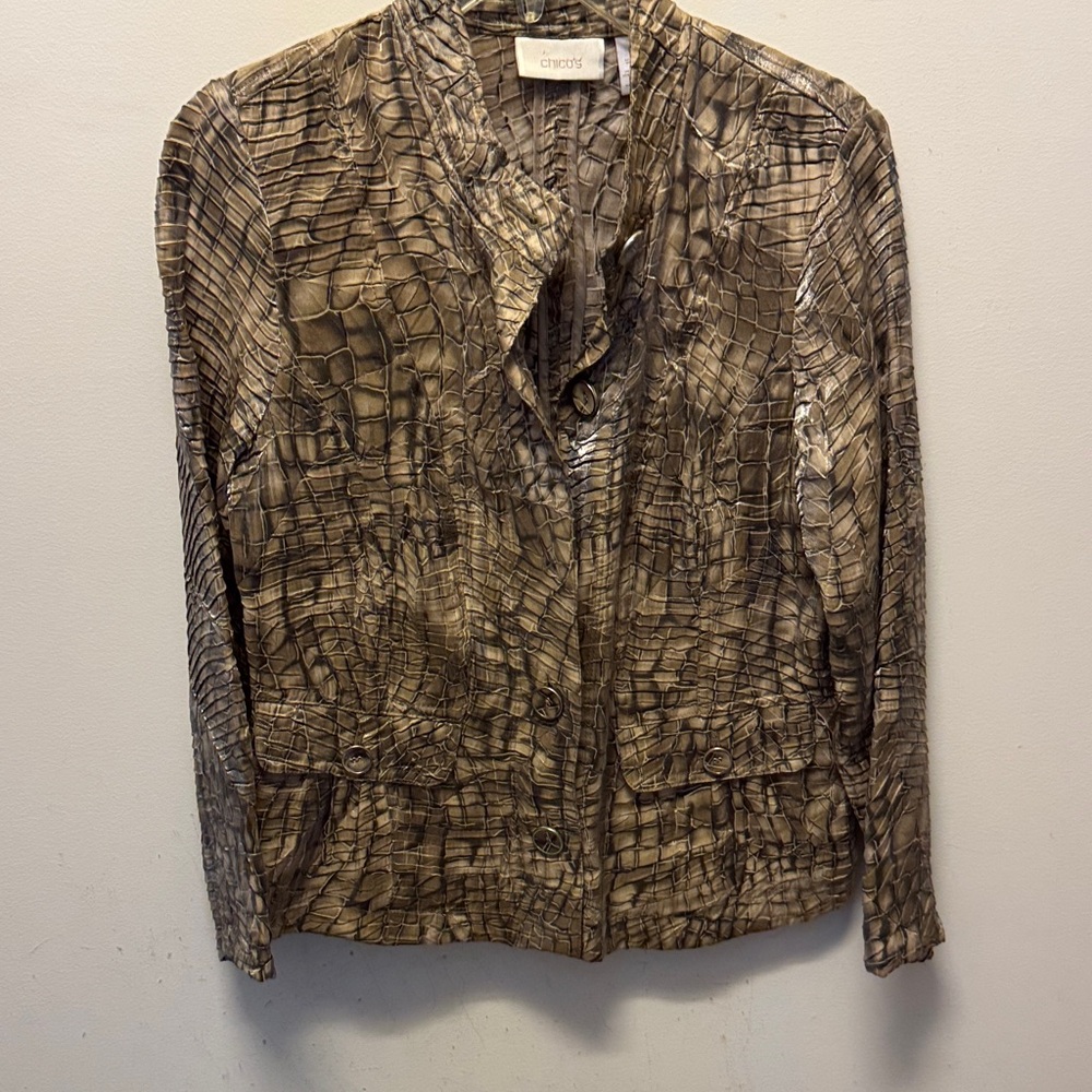 Chico's Croc-Embossed Lightweight Button Jacket - Brown & Taupe